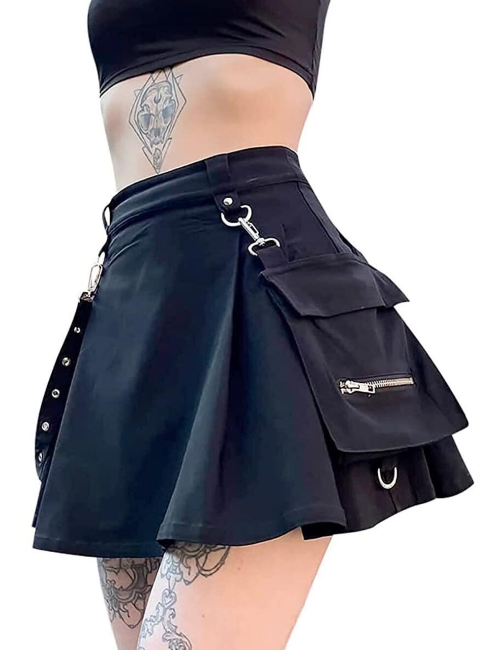 5644 Rave Outfits Cosplay Gothic Clothes Black Mini Skirt, Cargo Black, XS